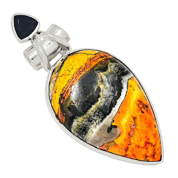 Bumblebee Jasper Citrine Black Onyx and Pearl Pendant 