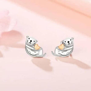 Sea Otter Heart Stud Earrings