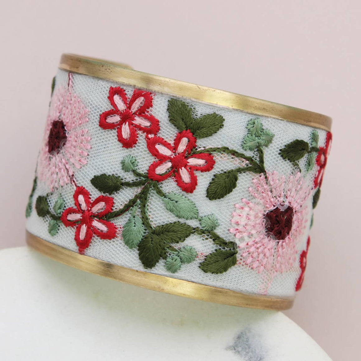 Vintage Floral Embroidered Cuff Bracelet