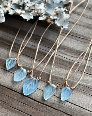 Aquamarine Carved Leaf Necklace