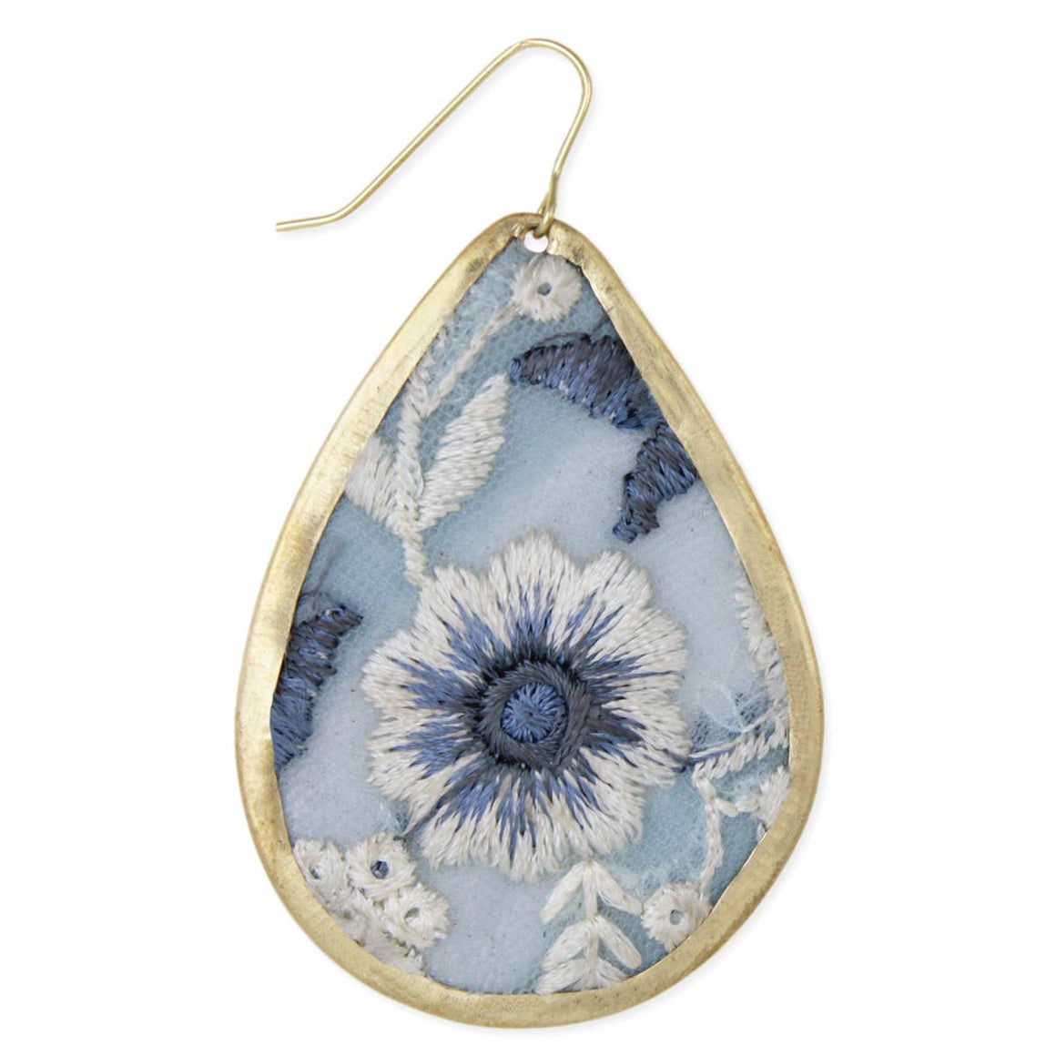 Light Blue Floral Embroidered Earrings