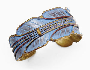 Blue Leaf Brass Patina Adjustable Cuff Bracelet