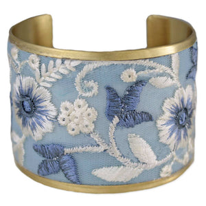 Light Blue Floral Embroidered Cuff Bracelet