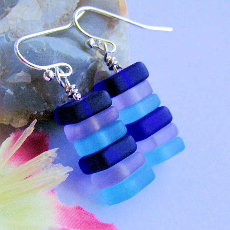 Stacked Blue & Purple Earrings