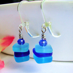 Stacked Square Blue Earrings