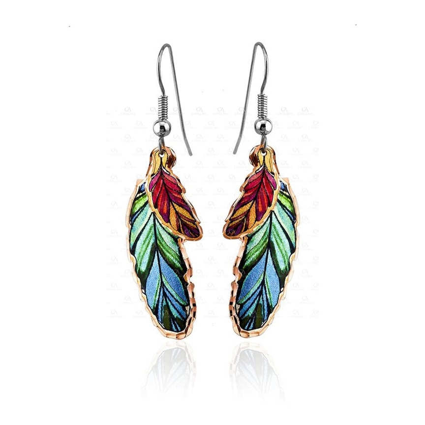 Double Feather Drop Earrings