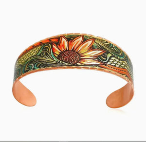 Native Sunflower Western Copper Arts Cuff Bracelet