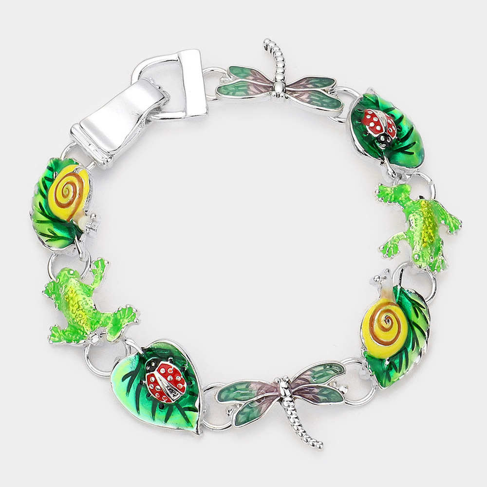 Enamel Frog, Dragonfly Pond Bracelet