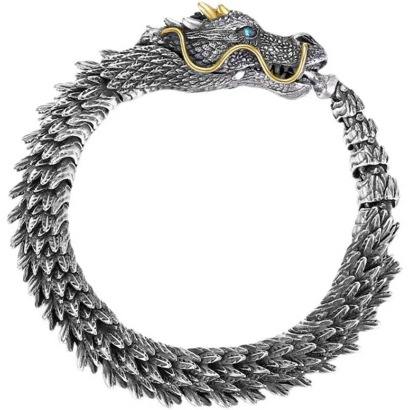 Articulated Dargon Bracelet with Blue Crystal Eyes