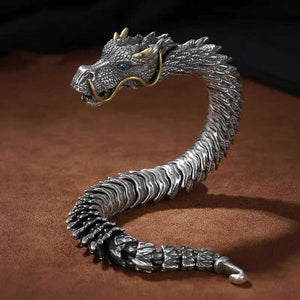 Articulated Dargon Bracelet with Blue Crystal Eyes