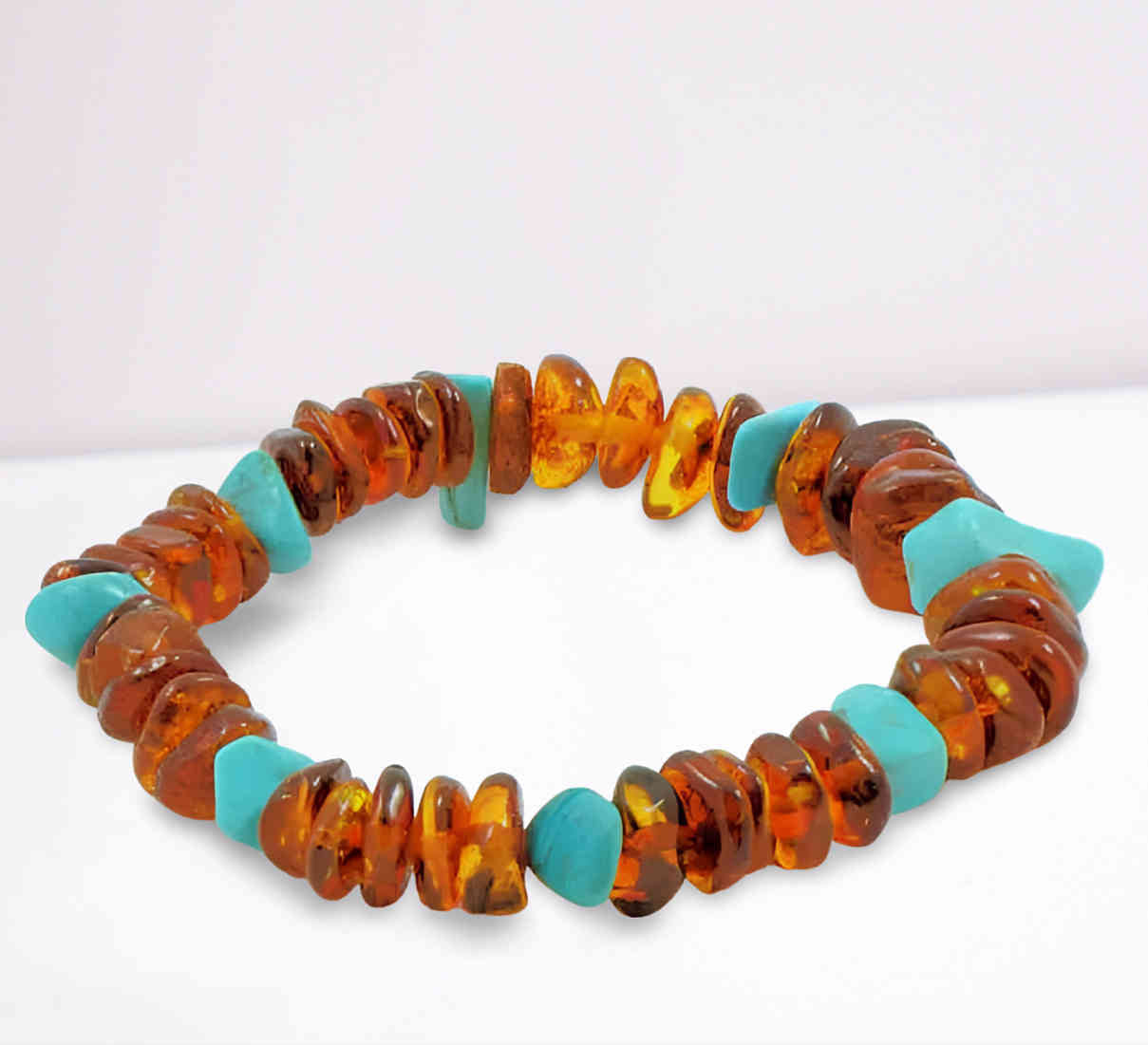 Baltic Amber & African Turquoise Forest Green Earthy Elastic