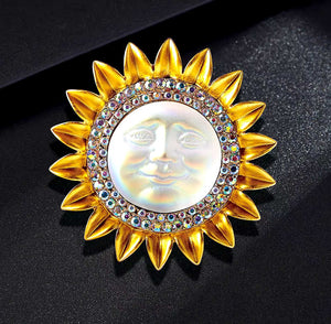 Rhinestone Sun Celestial Brooch