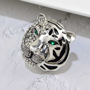 Silver tone Tiger Brooch with Rhinestones