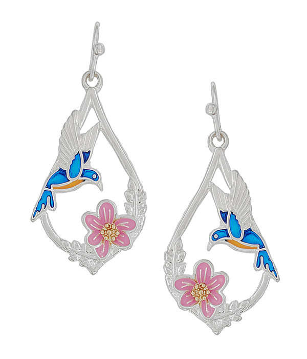 Floral Blue Bird Earrings