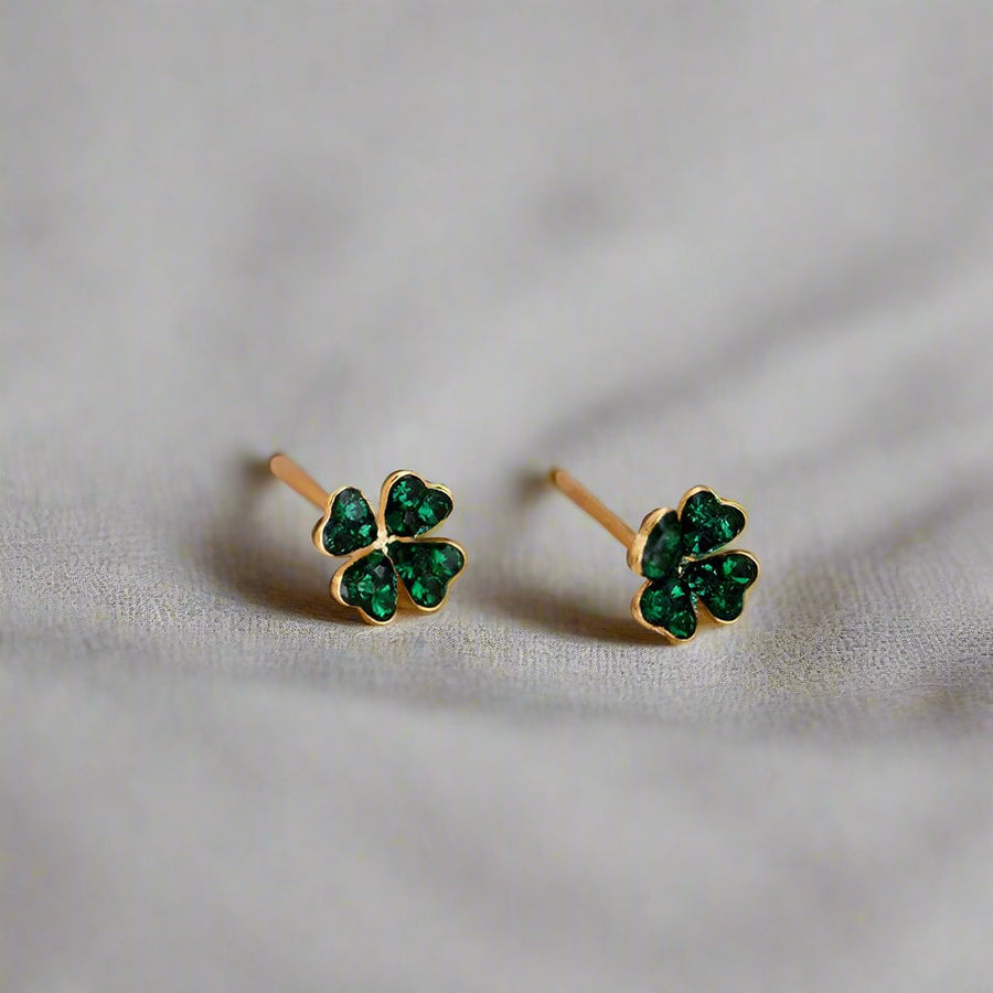 Silver four leaf clover stud earrings