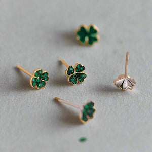 green four leaf clover stud earrings