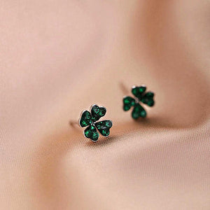 Silver four leaf clover stud earrings