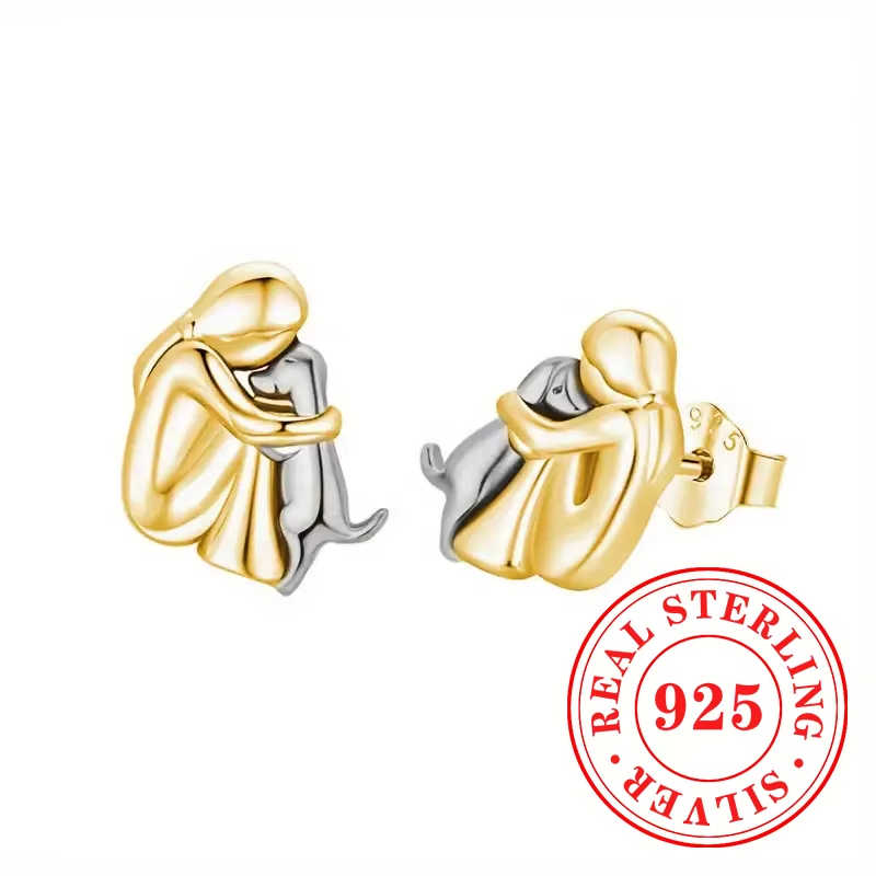 Woman Hugging Dog Stud Earring