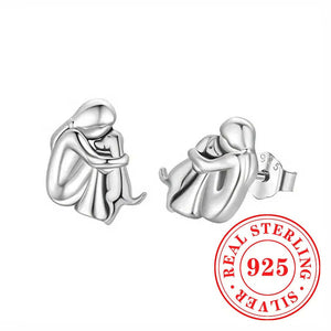 Dog and Woman stud earrings