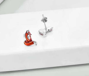 Enamel and silver fox earrings