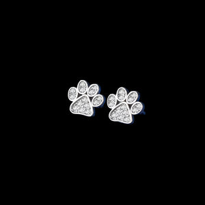 Rhinestone and Silver paw earrings