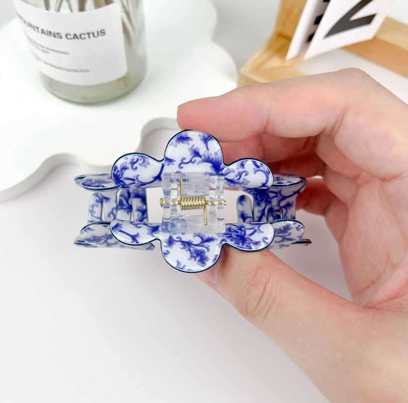 Blue Floral Curved Hair claw