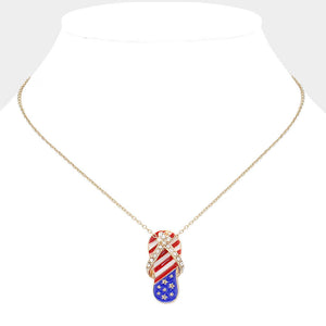 USA Flag Flip Flops Pendant Necklace