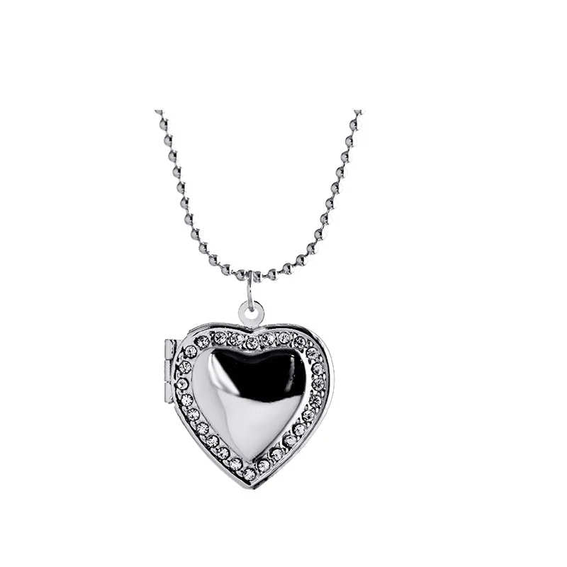 Rhinestone Heart Locket Necklace