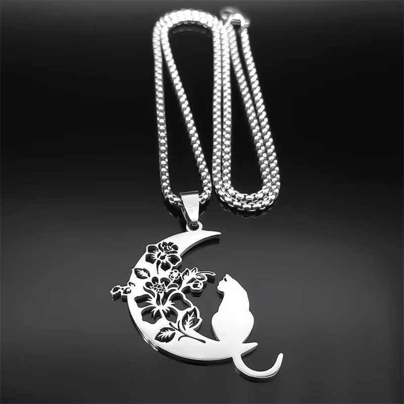 Cat Flower Moon Necklace