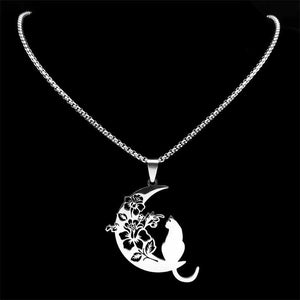 Stainless Steel Cat Moon Necklace