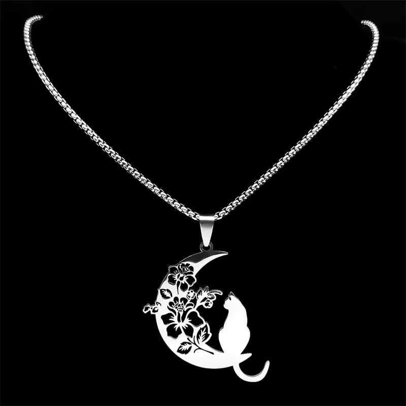 Cat Flower Moon Necklace