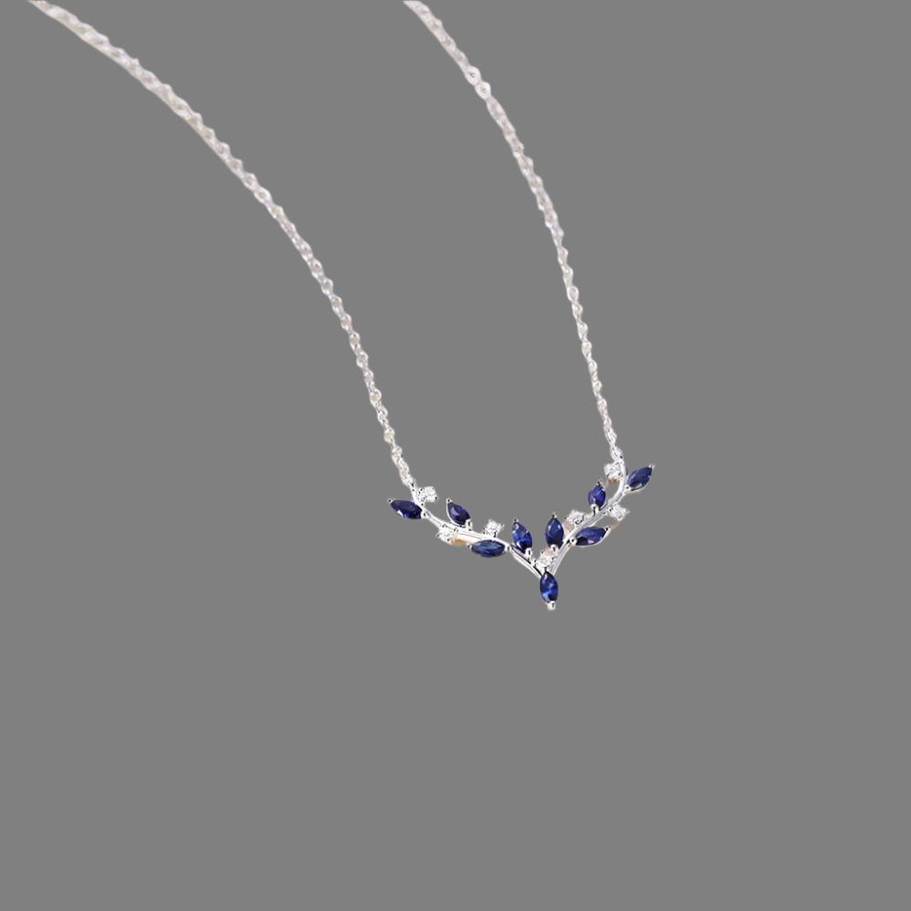 Blue Leaf Necklace Silver