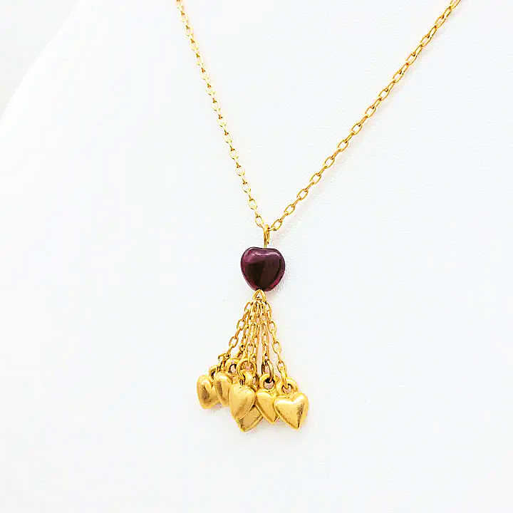 Garnet Heart Necklace with Dangles