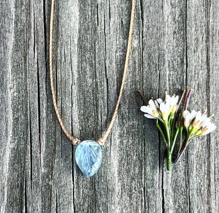 Aquamarine Carved Leaf Necklace