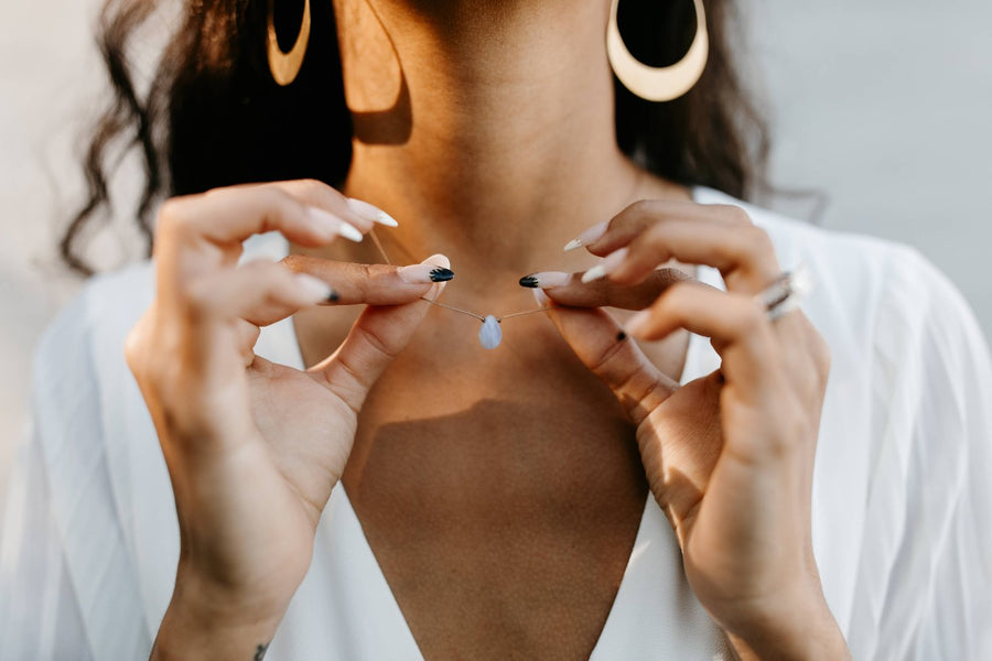 Blue Lace Agate Teardrop  Necklace