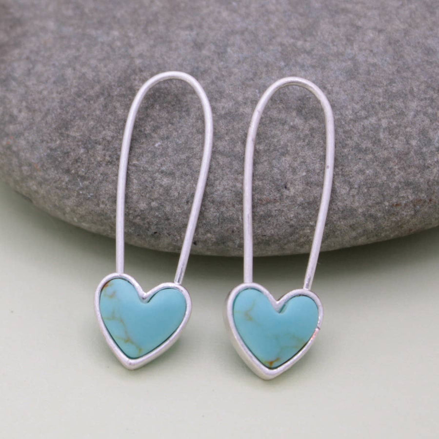 Turquoise Heart Safety Pin Earring