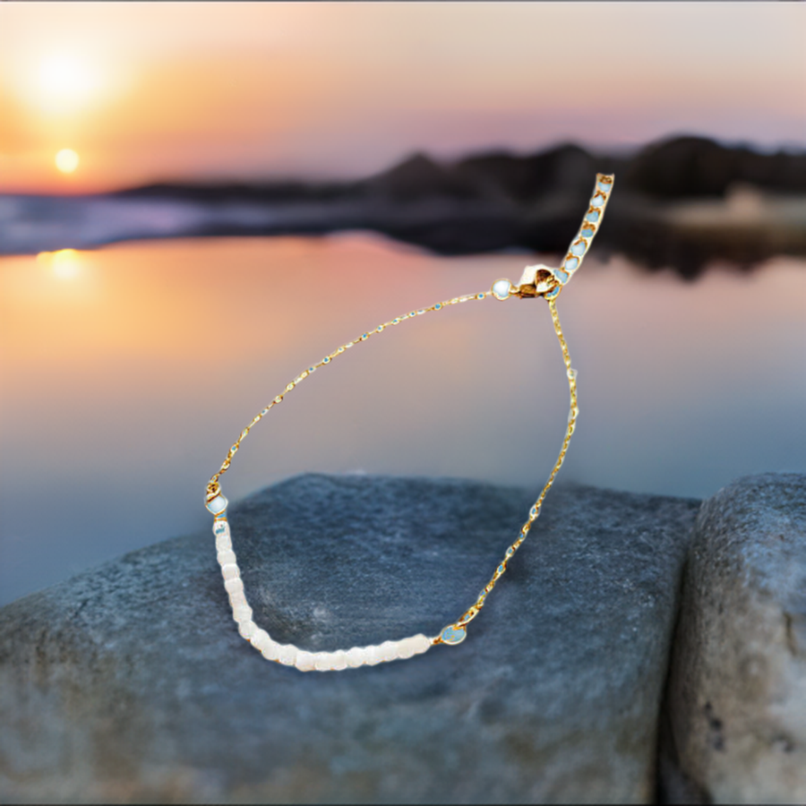 Gold Tone Bracelet with Moonstone Beads