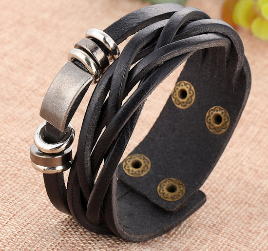 multi layer adjustable leather unisex bracelet