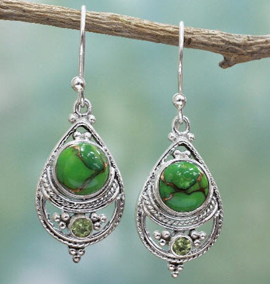 earrings green stone