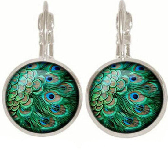 earrings lever back peacock