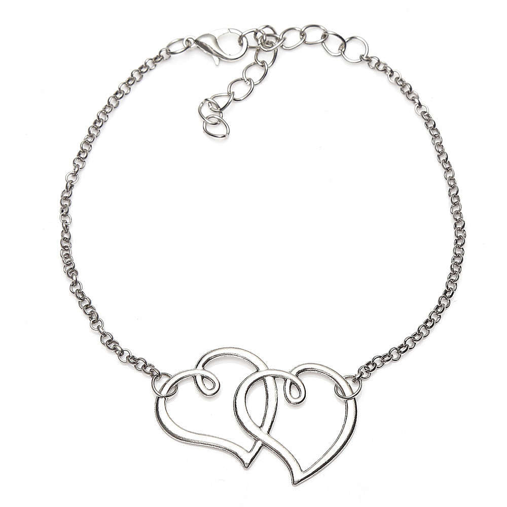 Double Heart Women Anklet Ankle Bracelet Foot Jewelry Silver tone Girl  Present | eBay