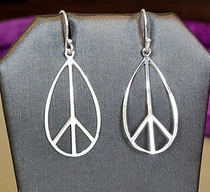 Oval Peace Sign Silver Earrings