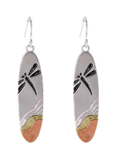 Earrings  Silver with Blue Dragonfly and Abalone